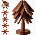 Wooden Trivets Tree Shape Set for Hot Dishes Coaster, 4 Walnut Wood + 1 Stand stored Like a Christmas Tree,Foldable Kitchen Wooden Trivet,for Potã€Bowlã€Teapotã€Hot Pot Holder, for Home Decorations