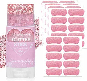 Pink Eye Black Stickers and Hair Glitter Stick Kit, Halloween Makeup, 50 Pcs Waterproof Eye Stickers for Baseball Softball, Pink Spirit Day Accessories, Holographic Cheer Face Body Glitter