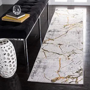 SAFAVIEH Amelia Collection Runner Rug - 2' x 6', Grey & Gold, Modern Abstract Design, Non-Shedding & Easy Care, Ideal for High Traffic Areas in Living Room, Bedroom (ALA293G)