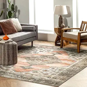 nuLOOM SpinClean Gracie Peach/Ivory, 2' x 3', Vintage Tribal, Soft and Textured, High Traffic, Stain Resistant, Easy Clean, Durable, Machine Washable Area Rug for Bedroom, Living Room, Dining, Den