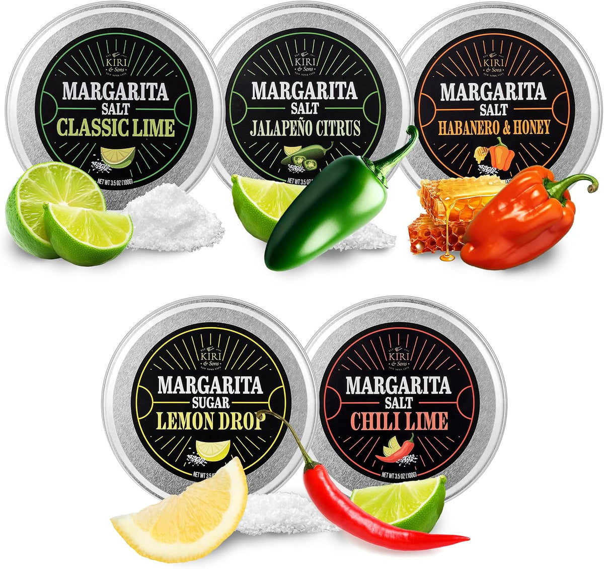 Margarita & Cocktail Flavored Salt Rimmer, 5-Pack Gourmet Cocktail Blends