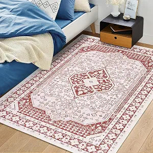 Garvee 5x7 ft Vintage Boho Printed Area Rugs for Living Room, Stain Resistant Washable Rug, Large Soft Low Pile Carpet for Bedroom/Dining Room/Kitchen/Nursery~Non-Slip Backing(Rusty Red)