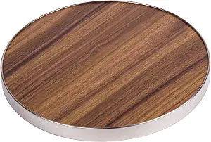 7 Inch Round Trivet Acacia Wood and Stainless Steel Frame