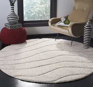SAFAVIEH Florida Shag Collection Area Rug - 3' Round, Creme & Creme, Non-Shedding & Easy Care, 1.2-inch Thick, Ideal for The Living Room, Dining, Bedroom (SG472)