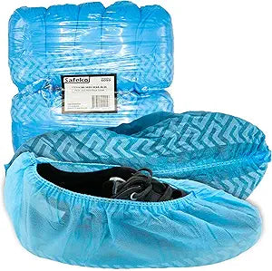 Premium Disposable Boot & Shoe Covers Booties, Durable, Non-Slip, Non-Toxic, Recyclable Protectors, Fits Most Shoes - Blue - Pack of 100 (50 Pairs)