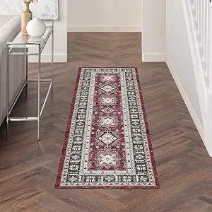Nourison Home Fulton Red 2'3" x 7'6" Area Rug - Easy Clean, Non Shedding, Bed Room, Living Room, Dining Room, Kitchen (8' Runner)
