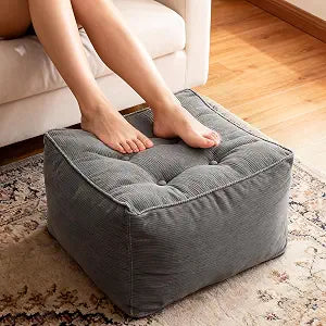 Square Corduroy Pouf Ottoman, Soft Fluffy Foot Stool with Foam Chunk Filling, Floor Pouf & Storage Ottoman for Living Room
