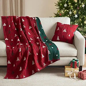 Madison Park Christmas Festive Reversible Jacquard Red 50x60 Throw, 2pc