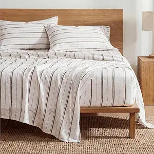 Bedsure Striped Sheets Queen Size-Imitation Cotton Fits Up to 16" Mattress