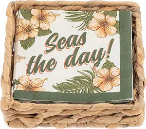 Karma, Woven Cocktail Napkin Holder for Table & Kitchen - Boho Flat Napkin Dispenser for Home & Outdoor Dining, Paper Napkin Holder, Seas the Day