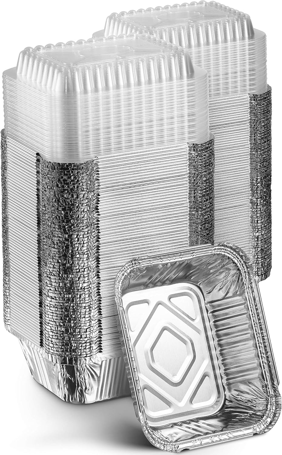 MontoPack Disposable Takeout Pans with Clear Lids | 1lb Capacity Aluminum Foil Food Drip Containers with Strong Seal for Freshness & Spill Resistance | Earth, Eco-Friendly & Recyclable 100Pack 5x4''