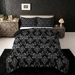 Feelyou Black Damask Bedding Set Soft for Boys Girls Queen