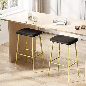 Bar Stools Set of 2,Counter Height Bar Stools, Industrial Modern Barstools with PU Leather Cushion, Metal Frame Bar Chairs with Footrest for Kitchen, Dining Room, Bar, Cafe (Gold) KBS516GC