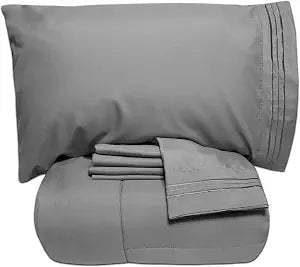 Sweet Home Collection Luxury 5 Piece Bed-In-A-Bag Solid Color Comforter and Sheet Set, Twin, Gray