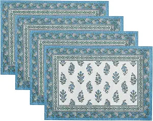 Elrene Home Fashions Tropez Paisley Block Print Coastal Stain & Water Resistant Indoor/Outdoor Placemats, Set of 4, 13"x19"