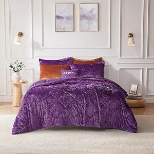 Intelligent Design Twin Comforter Set, Velvet Comforter Set , Luxury Diamond Quilting Comforter Set, Fluffy Comforter Bed Set with Decorative Pillowand 1 Sham, 3 Piece Purple, Twin/Twin XL