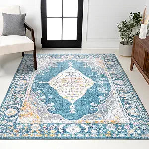 JONATHAN Y Zelda Bohemian Cottage Medallion Turquoise/Gray Indoor Area Rug, 3x5, Traditional, Vintage, Easy-Cleaning for Living Room, Bedroom, Kitchen, Pet Friendly, Non-Shedding (MDP213A-3)