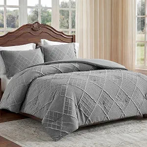 Am��lie Home Twin Comforter Set, 2 Piece Grey Jacquard Bedding Set with 1 Pillow case, Soft Microfiber Diamond Design, Lightweight All-Season for Bedroom & Dorm