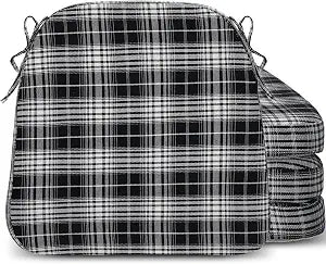 Geetery Chair Cushions for Dining Chairs Set of 4, 17" x 16" x 2" Kitchen Chair Pads with Ties and Removable, D-Shaped Seat Cushions for Kitchen Home Room, Scottish Grid Design(Black and White)