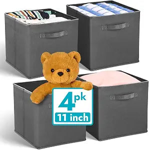 Reli. Storage Cubes (4 Pack) | Dark Gray Fabric Cube Bins 11"x11"