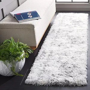 SAFAVIEH Lindsay Shag Collection Runner Rug - 2'2" x 8', Ivory & Grey, Modern Design, Plush 1.8-inch Thick, Ideal for High Traffic Areas in Living Room, Bedroom, Dining Room (LNS550A-28)