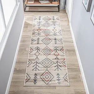 Superior Indoor Runner Rug, Jute Backing Rugs, Rustic Modern Farmhouse Decor for Entryway, Hallway, Kitchen, Office, Bedroom, Living/Dining Room, Nursery, Garred Collection, 2' 7" x 8', Beige/Bone