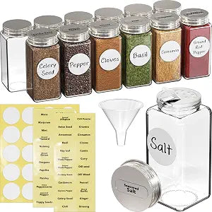 Simple Houseware Spice Jars 4-oz Square Glass Bottles, 12 Pack