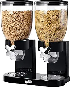 ZevrO Dry Food & Cereal Dispenser, 4.4 Cups, Black/Chrome, Original Dual