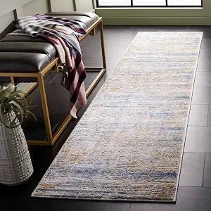 SAFAVIEH Palma Collection Runner Rug - 2'2" x 9', Beige & Blue, Geometric Design, Ideal for High Traffic Areas in Entryway, Kitchen & Bathroom (PAM342A-29)
