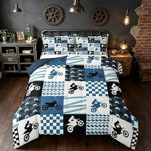 Feelyou Dirt Bike Comforter Set Twin Size for Kids Boys Girls Bedding Set