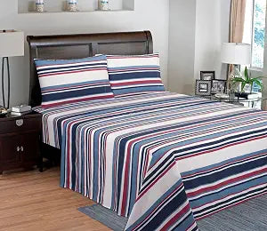200 Thread Count 100% Cotton Percale King Size Sheet Set ��� Soft, Breathable Bedding ��� Includes Fitted Sheet, Flat Sheet & 2 Pillowcases - Nautical Stripe