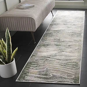 SAFAVIEH Palma Collection Area Rug - 2'2" x 9' Runner, Beige/Green, Geometric Design, Ideal for High Traffic Areas in Living Room, Bedroom, Dining (PAM316B)