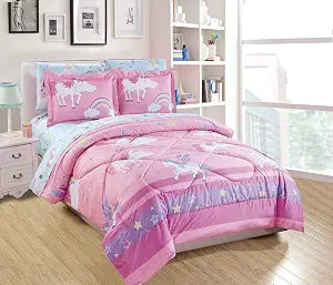 Mk Home Twin Size Comforter Set for Girls Unicorn Blue Pink Purple Yellow White New
