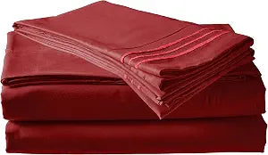 Elegant Comfort �� Wrinkle Resistant - 1500 Thread Count Luxury Silky Soft 4 pc Sheet Set, Deep Pocket Up to 16" and Colors, Queen, Burgundy