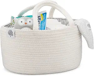 Parker Baby Co. Soft Rope Diaper Caddy Organizer for Nursery & Car - White