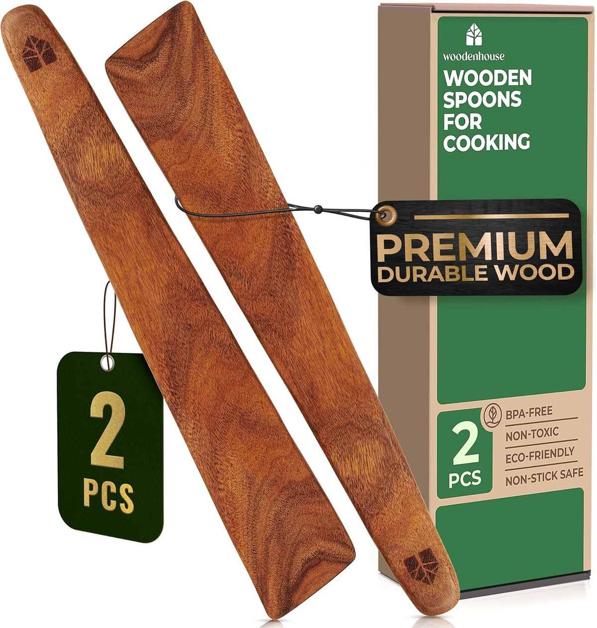 Wooden Spatula for Cooking, Flat Teak 12" Turner, Sturdy & Easy to Clean