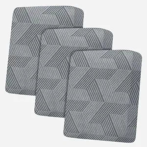 JIVINER Stretch Couch Cushion Covers, Geometrical Cushion Slipcover for Chair Loveseat Sofa Seat Cushion Furniture Protector with Elastic Bottom & Non-Slip Strap (3 Pieces Seat Covers, Light Grey)