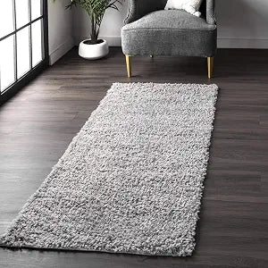 nuLOOM Kara Solid Shag Area Rug - 2x10 Runner Shag Rug Casual Grey/Ivory Rugs for Living Room Bedroom Dining Room Nursery Entryway Hallway