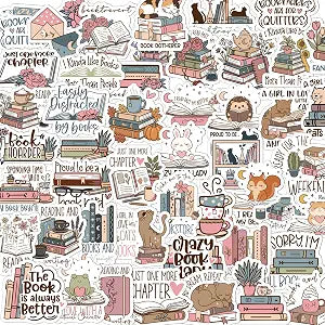 Book Lovers Stickers for Women - 100 Pcs Reading Books Floral Stickers, Cute Cat Animal Flower Mythical Bookish Vinyl Waterproof Sticker for Scrapbook Laptop Journal Water Bottle Skateboard