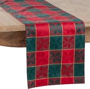 SARO LIFESTYLE Royal de Noel Plaid Design Holiday Table Dcor, 14" x 90", Red/Green