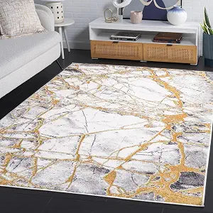 SAFAVIEH Amelia Collection Accent Rug - 4' x 6', Ivory & Gold, Modern Abstract Design, Non-Shedding & Easy Care, Ideal for High Traffic Areas in Living Room, Bedroom, Dining (ALA713A-4)