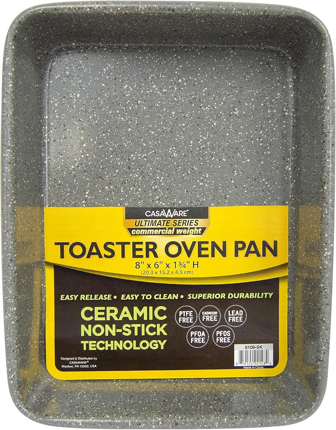 casaWare 8 x 6 x 1.75-Inch Toaster Oven Ultimate Series Commercial Weight Ceramic Non-Stick Coating Pan (Silver Granite)