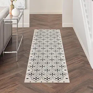 Nourison Home Essentials Ivory Black 2'2" x 7'6" Area Rug - Easy Clean, Non Shedding, Bed Room, Living Room, Dining Room, Kitchen (8' Runner)