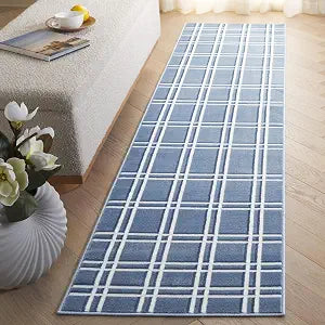 SAFAVIEH Groove Collection Runner - 2'3" x 8', Blue & Ivory, Geometric Design, Non-Shedding & Easy Care, Ideal for the Living Room, Dining, Bedroom (GRV106M)