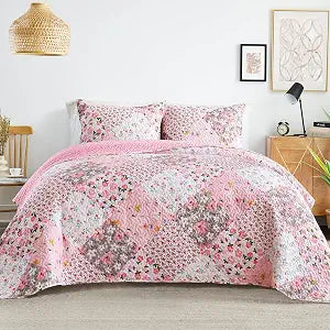 Whale Flotilla Patchwork Quilts Queen Size, Extra Soft Floral Bedspreads