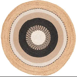 SAFAVIEH Natural Fiber Collection Area Rug - 3' Round, Natural/Black, Geometric Design, Ideal for High Traffic Areas in Living Room, Bedroom, Dining (NFB538Z)