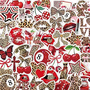 100 Pcs Cheetah Print Cherry Stickers Leopard Aesthetic Sticker