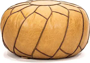Moderner Faux Leather Pouf Unstuffed Ottoman Moroccan Footstool, Floor Footrest Cushion, Storage Solution - Natural Brown Color (Camel, Round)