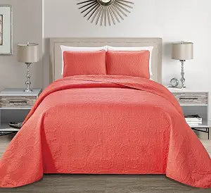 Fancy Collection Embossed Coverlet Bedspread Over Size Set Solid # Austin (Coral, King/California King)
