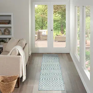 Nourison Home Positano Aqua 2'2" x 10' Area Rug - Easy Clean, Non Shedding, Bed Room, Living Room, Dining Room, Kitchen (10' Runner)